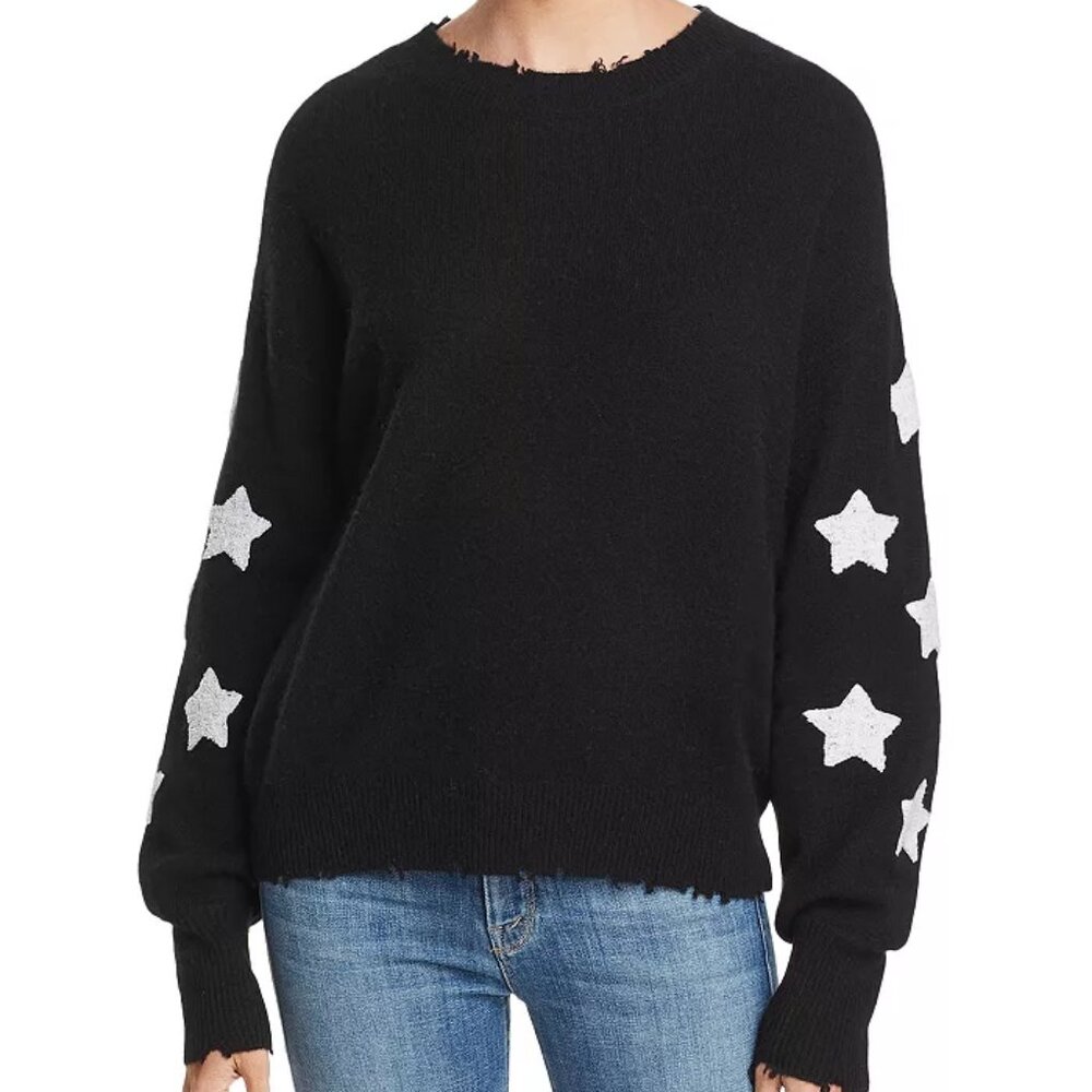 Aqua Star Sleeve Distressed Cashmere Sweater
